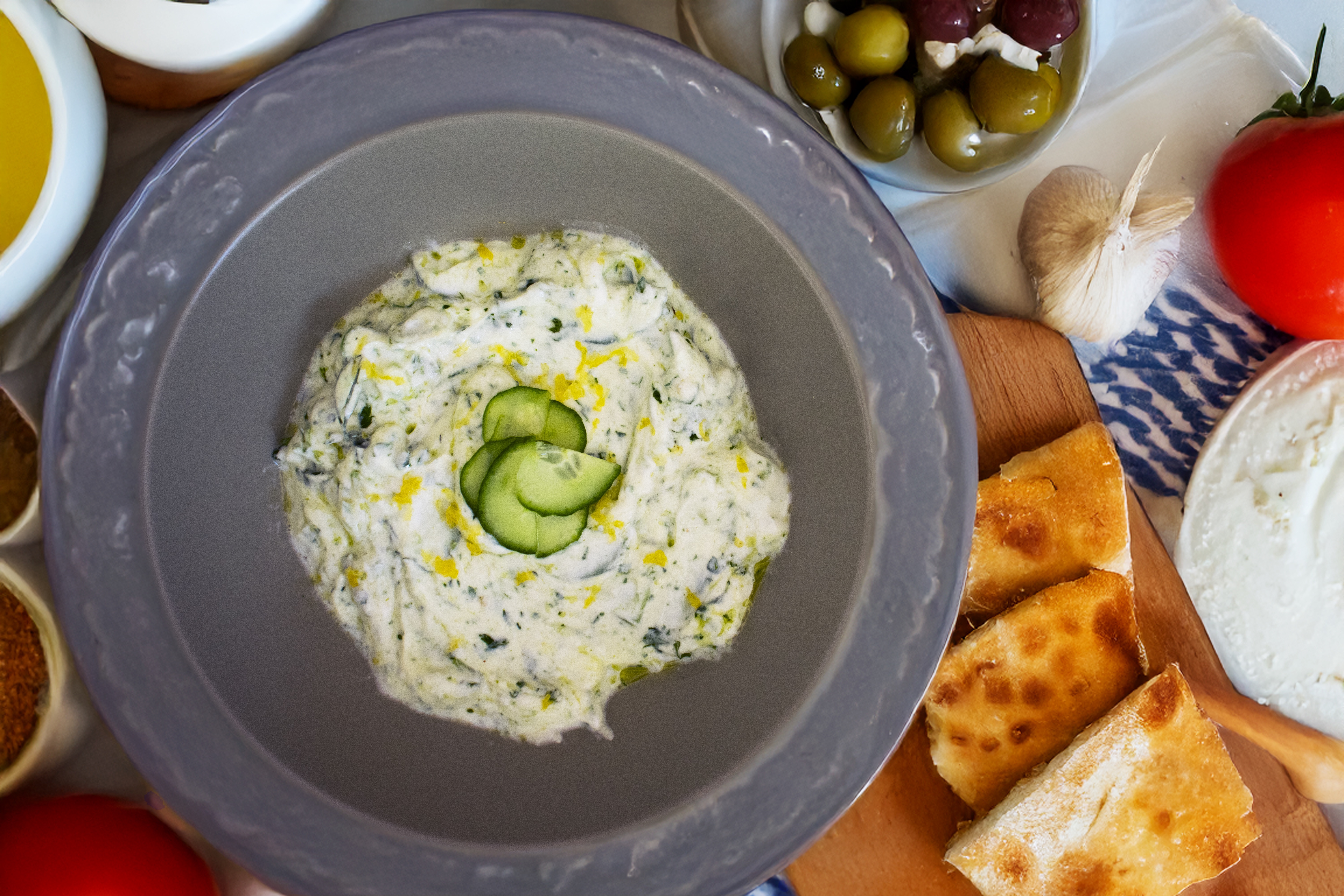 Homemade Lactose-Free Tzatziki Dip with Parsley & Cilantro
