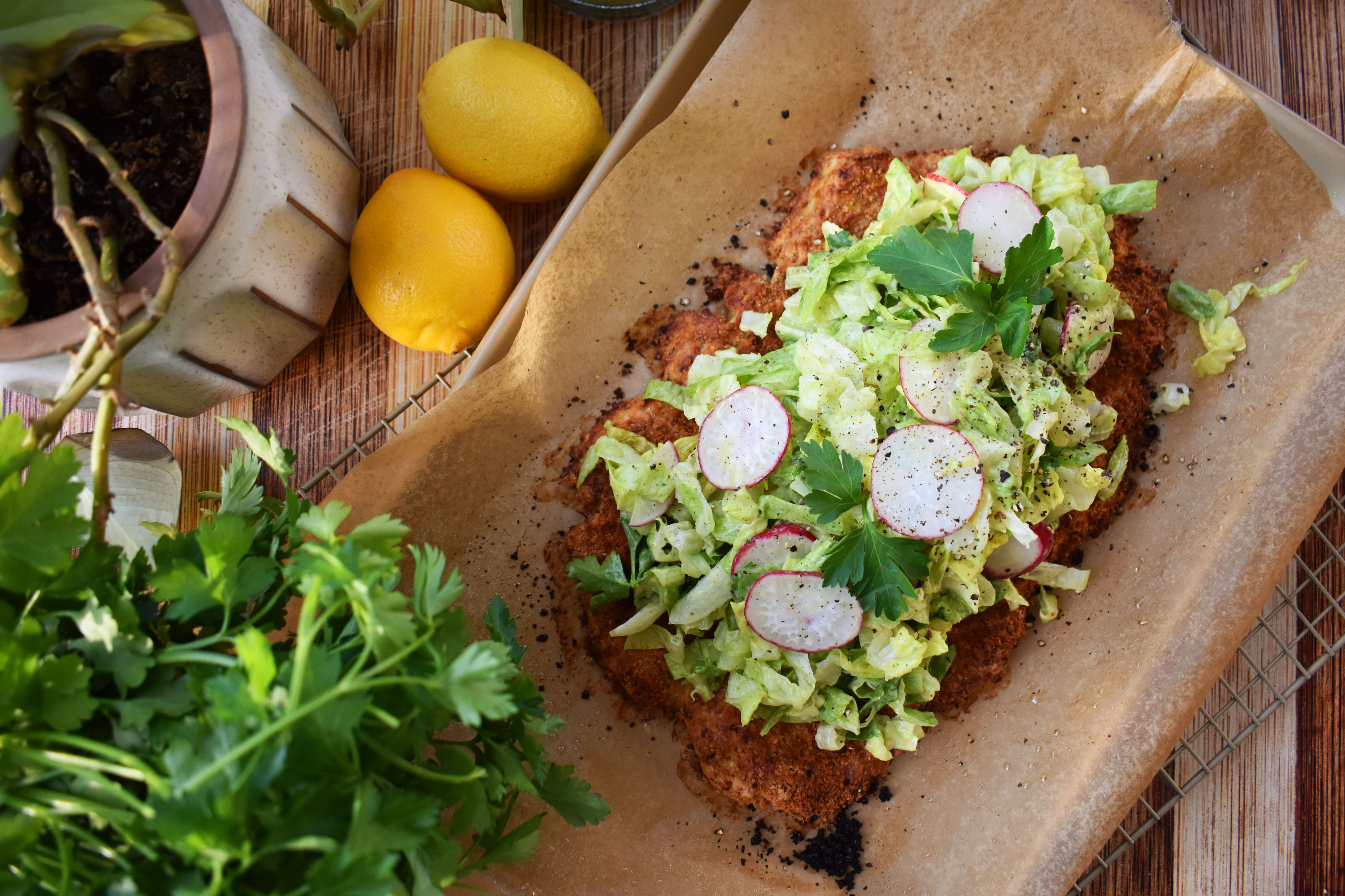 Chicken Cutlet Salad with Creamy Avocado Dressing